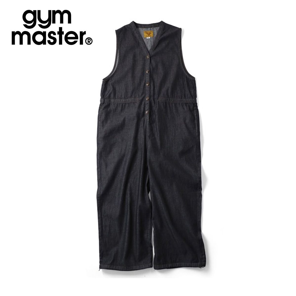 gym master ジムマスター ライトオンスデニム オールインワン レディース コットン100％ Vネック ワイドシルエット ドローコード付きつなぎG721755 ブラック