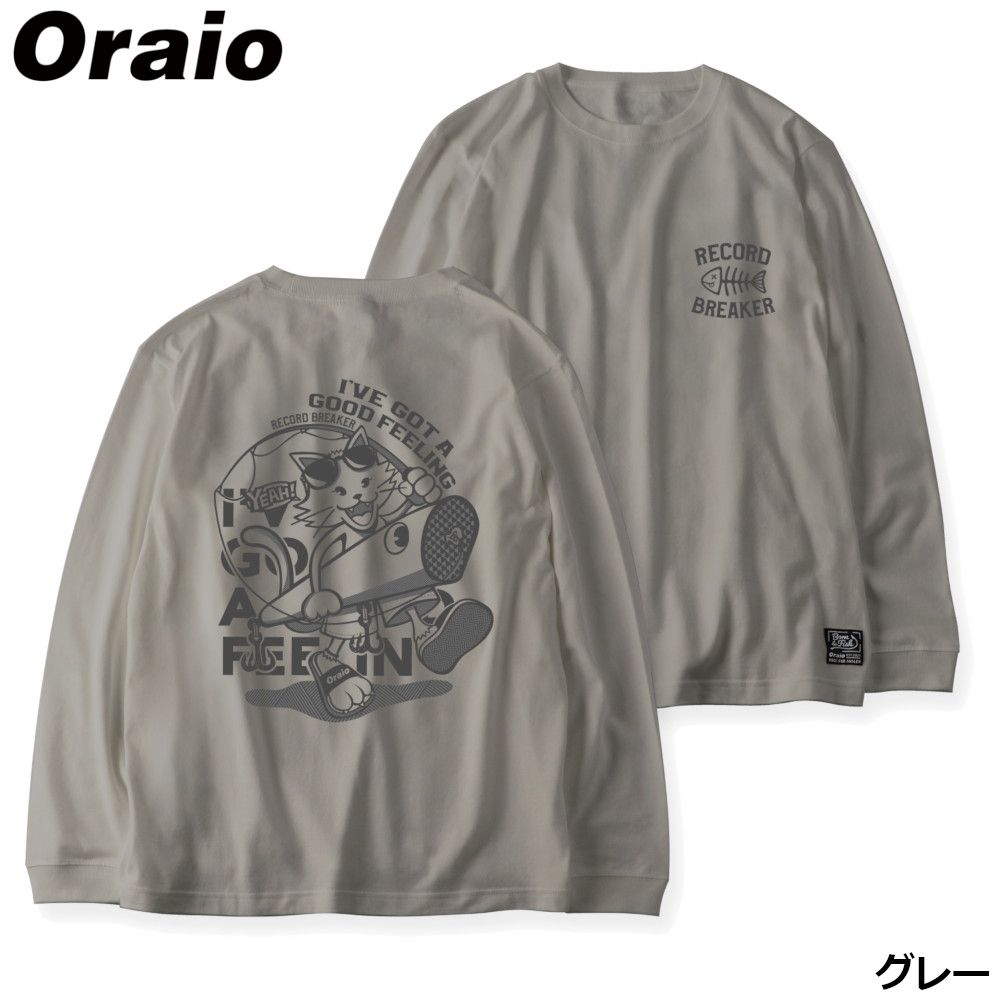【現品限り】 ウェア Oraio(オライオ) グラフィックビック ロンT RBネコ XL グレー