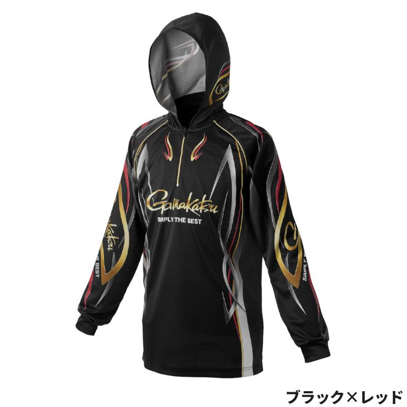 がまかつ ウェア 2WAY プリントジップシャツフーディ LL ブラック×レッド GM3736