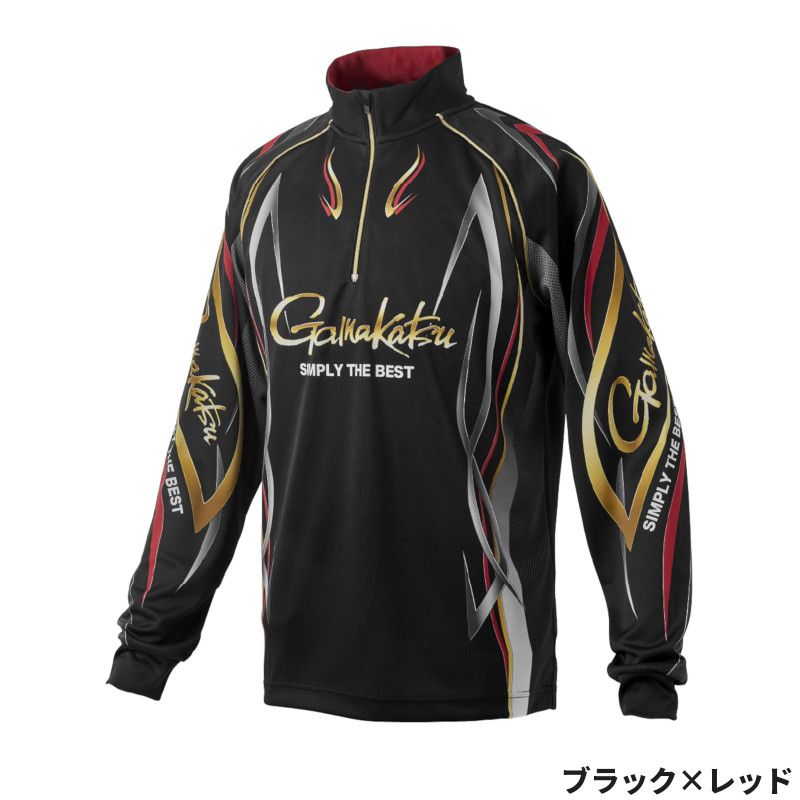 がまかつ ウェア 2WAYプリントジップシャツ(長袖) LL ブラック×レッド GM3734