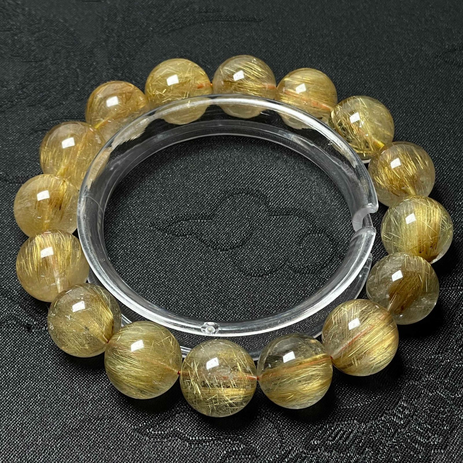 天然石★【120Aタイガータイチンルチル】★ブレスレット 天然石 13.7-14.7mm ZZ2107