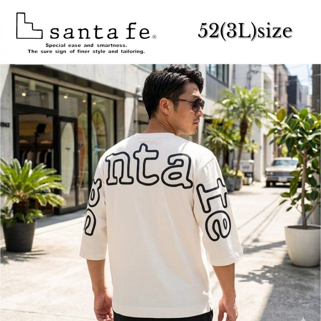 【santa fe／サンタフェ】背面BIGロゴ刺繍 5分袖Tシャツ ホワイト 52(3L)サイズ 日本製 新品、未使用、現品限り