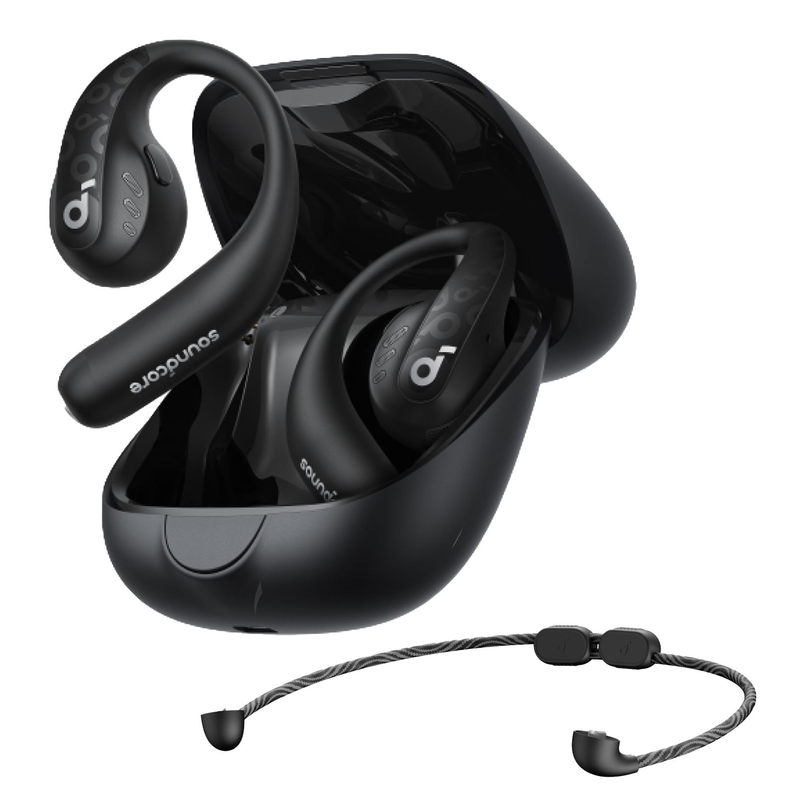 Anker Soundcore AeroFit Pro（Bluetooth 5.3）【オープンイヤー型ワイヤレスイヤホン / 3Dオーディオ / IP55防塵防水規格/ 最大46時間再生 / マルチポイント接続/PSE技術基準適合】ミッドナイトブ [ブラック]