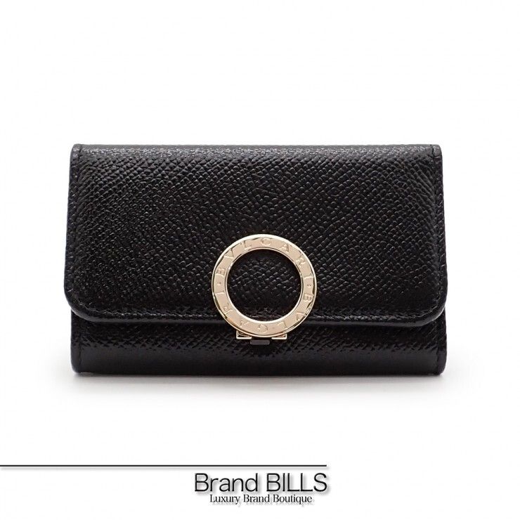 未使用品 BVLGARI ブルガリ・ブルガリ 6連 キーケース 30422 ロゴクリップ グレインレザー ブラック ゴールド金具 メンズ