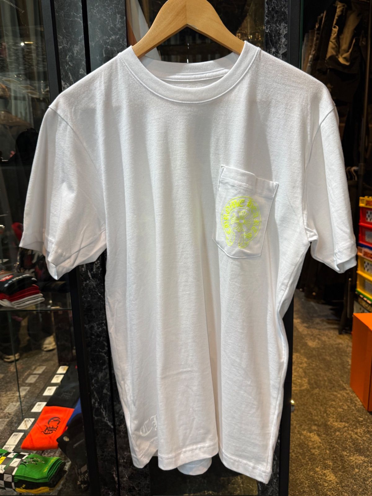 クロムハーツ　Tシャツ　ホースシュー　ホワイト×ネオンイエロー　Mサイズ　S品
