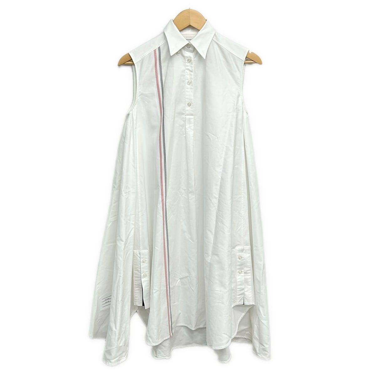 THOM BROWNE(トムブラウン) ワンピース サイズ38 M レディース - 白×レッド×黒 レギュラーカラー/ノースリーブ/ロング