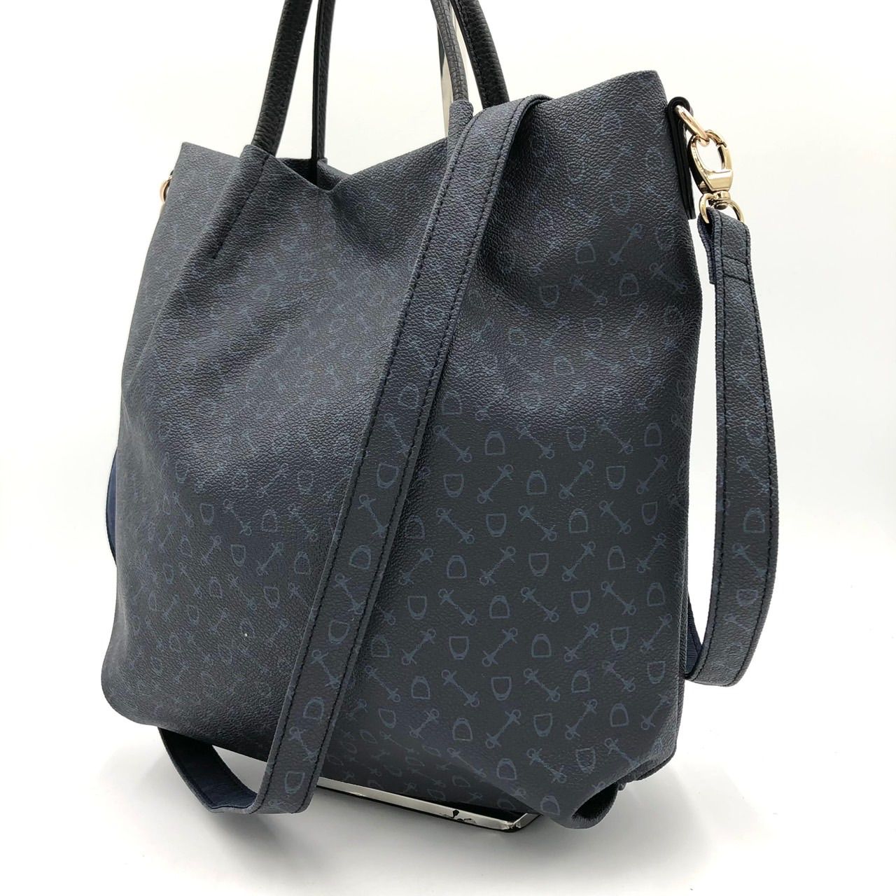 Why ホワイ 2WAY トートバッグ ショルダーバッグ ネイビー系 中古