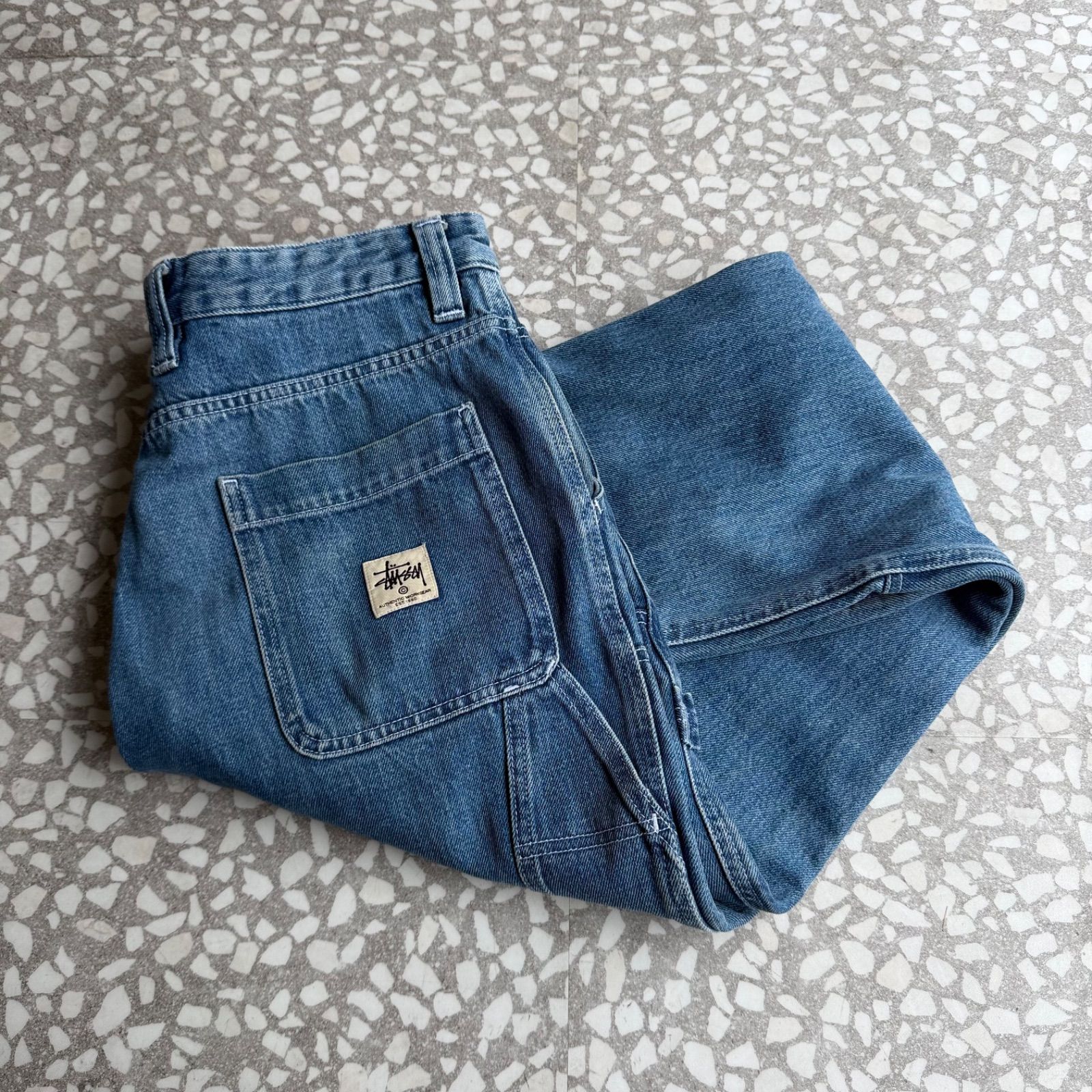 STUSSY / double knee painter size 32ステューシー　ダブルニー　ペインターパンツ　デニム　ストリート　ワイド　sk8 スケーター 西海岸　ブルー　ズボン