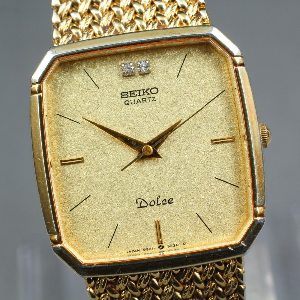 【稼働品】SEIKO ドルチェ 9521-5210 ゴールド スクエア クオーツ メンズ (1984年製) #15876