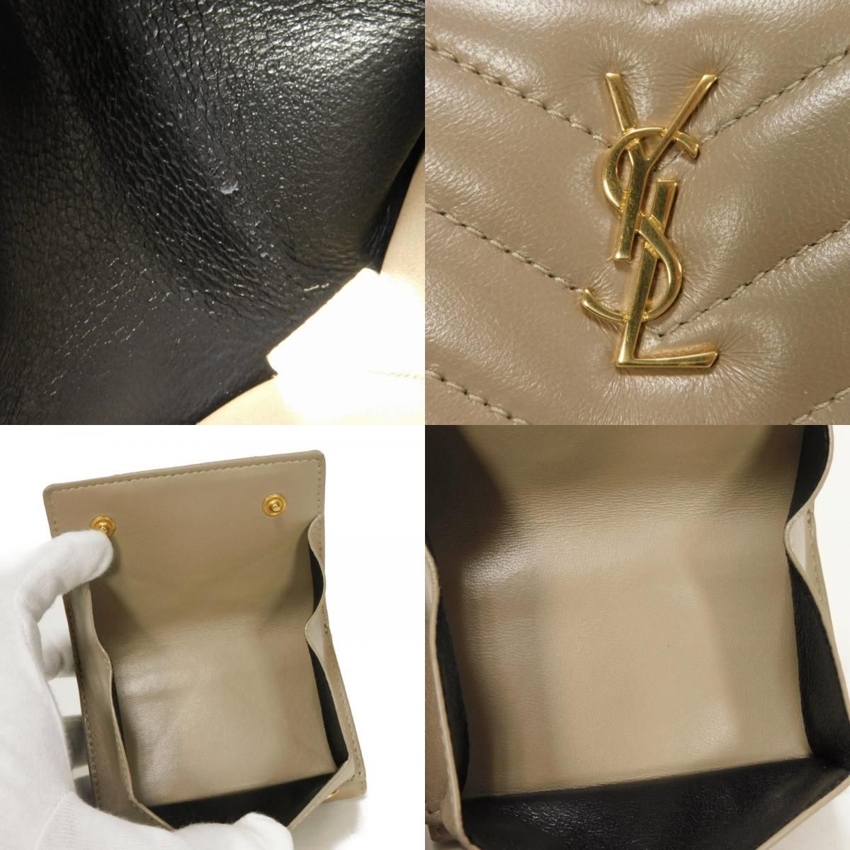 YSL ベージュ キルティング 二つ折り財布 SAINT LAURENT PARIS サンローランパリ カサンドラ オリガミ タイニー 小物