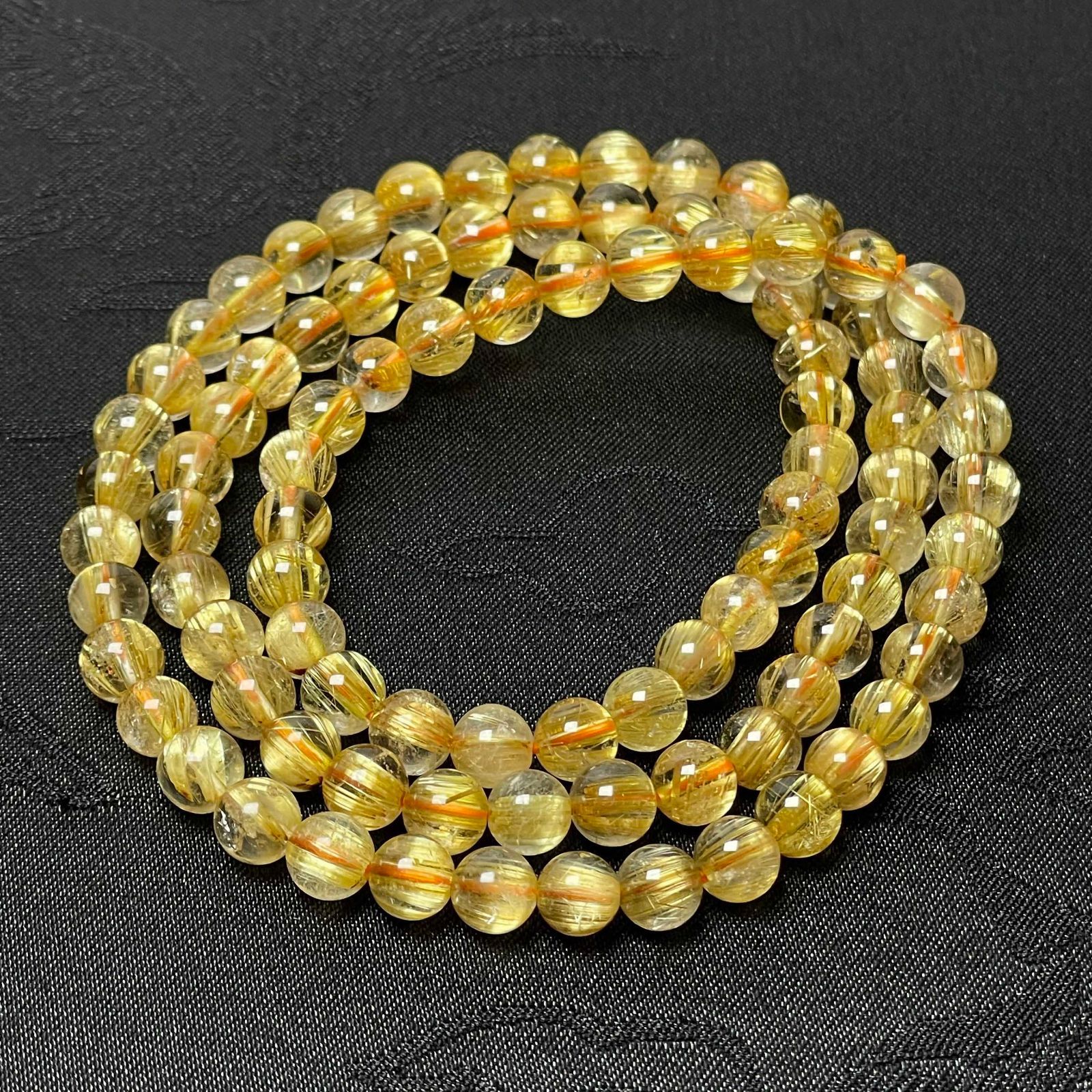 天然美品★【135A黄金タイチンルチル】★3重巻き ブレスレット 天然石 5.8-6.3mm 54cm ZZ2115
