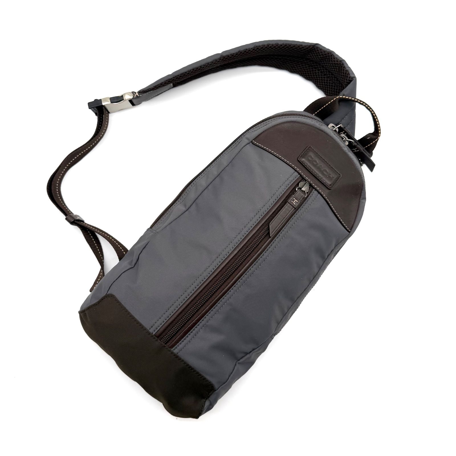 【良品】COACH y2k body bag nylon leather navy men's コーチ ボディバッグ ウエストポーチ