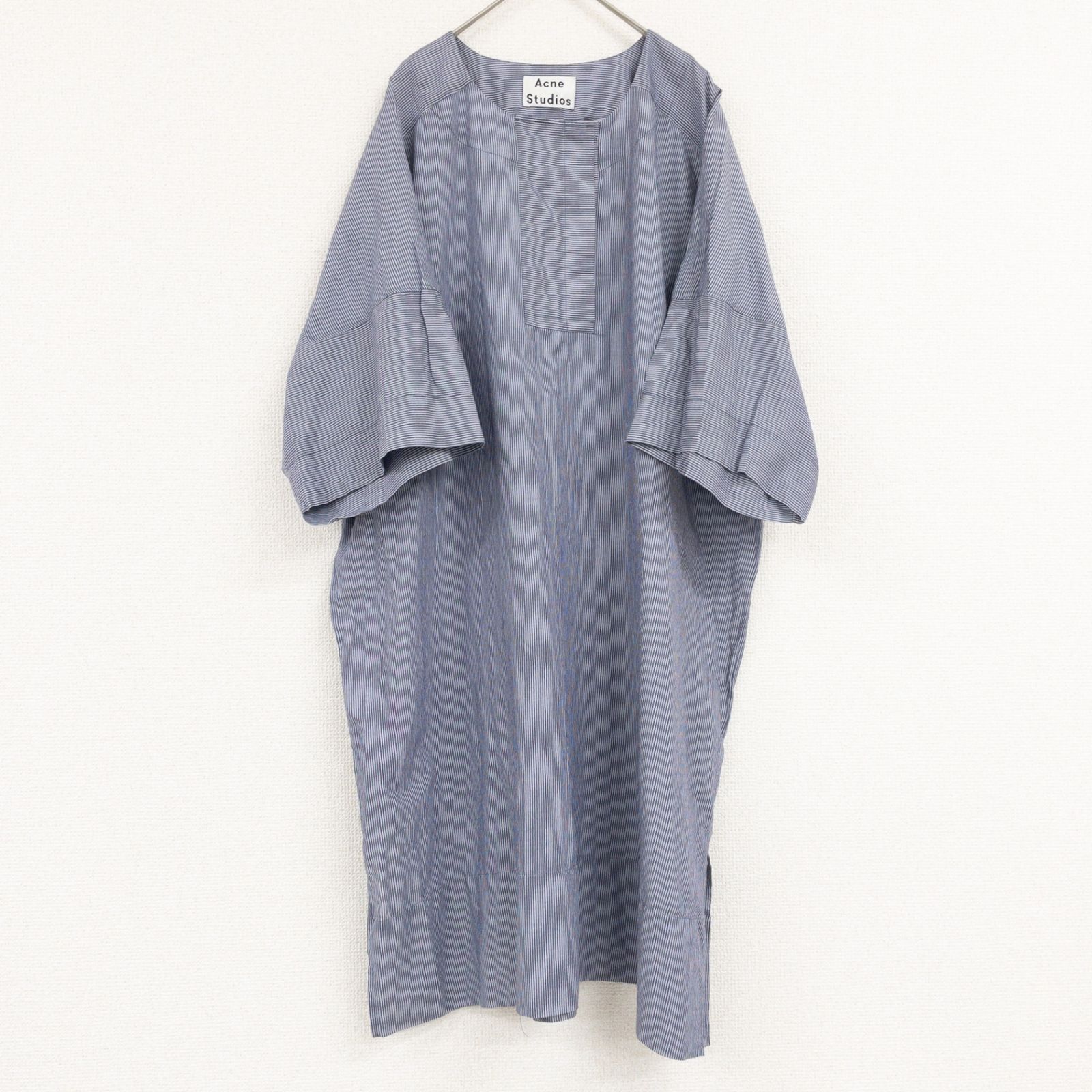Acne Studios アクネ ストゥディオズ ワンピース ストライプ オーバーサイズ コットン ブルー ネイビー ポルトガル製 レディース 38 a00089
