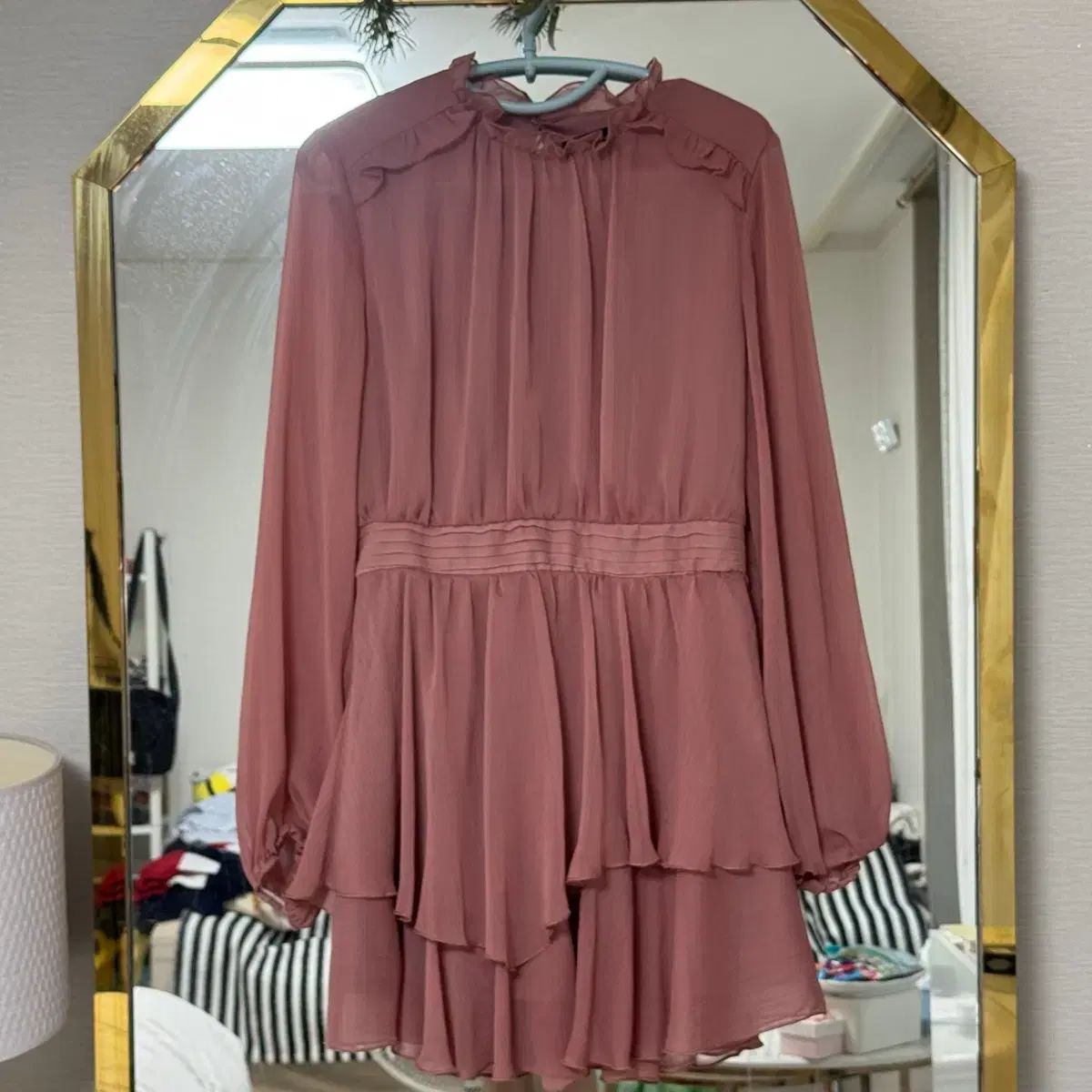 ZARA ザラ シャーリング フリル ピンク ONE PIECE M