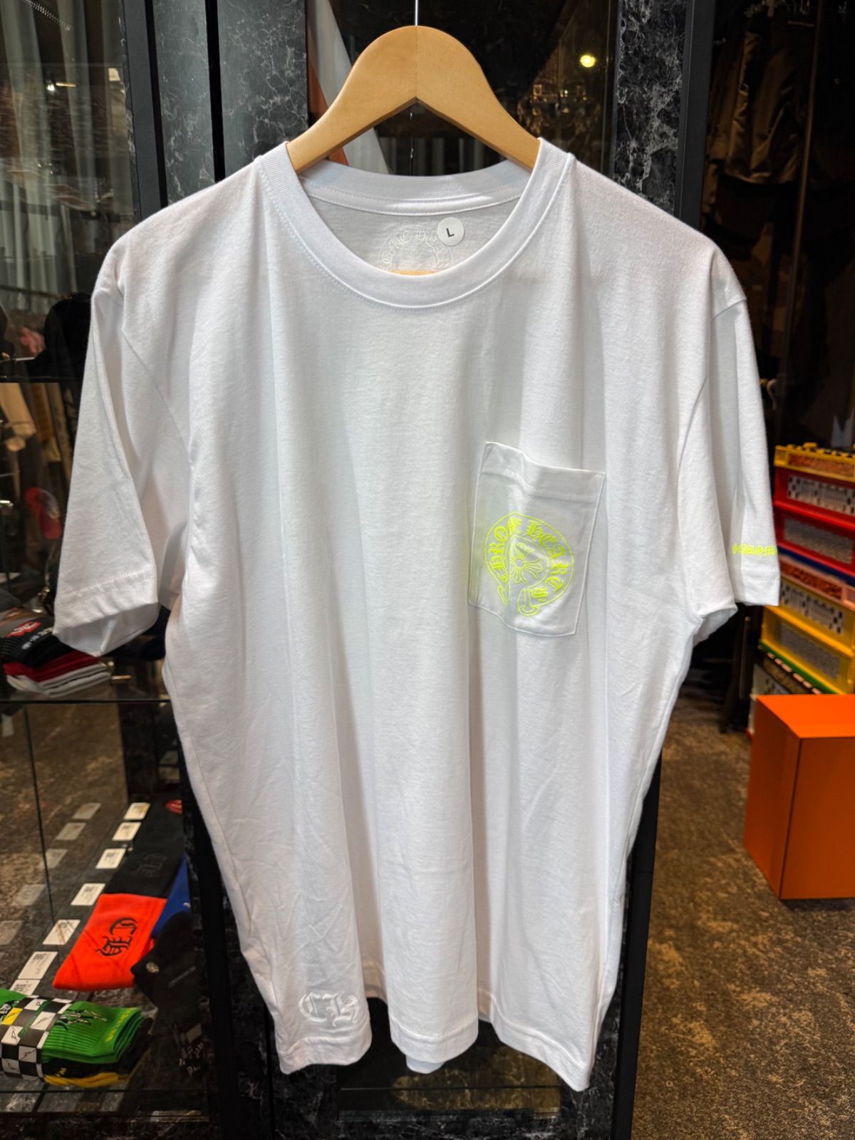 クロムハーツ　Tシャツ　ホースシュー　ホワイト×ネオンイエロー　Lサイズ　S品 100,000円