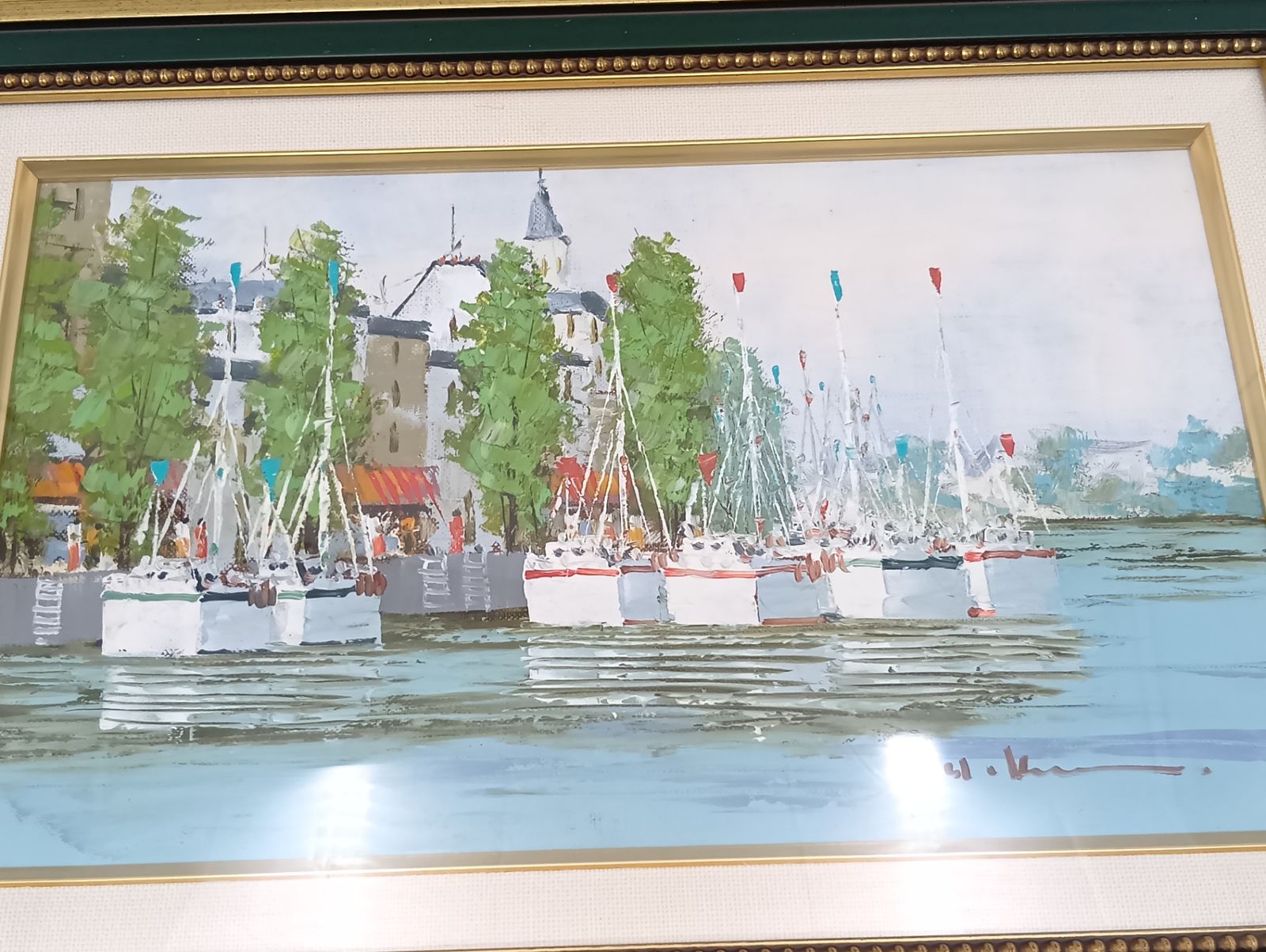 黒沢久 油彩画 河畔の風景_Y9591 【公式通販】
