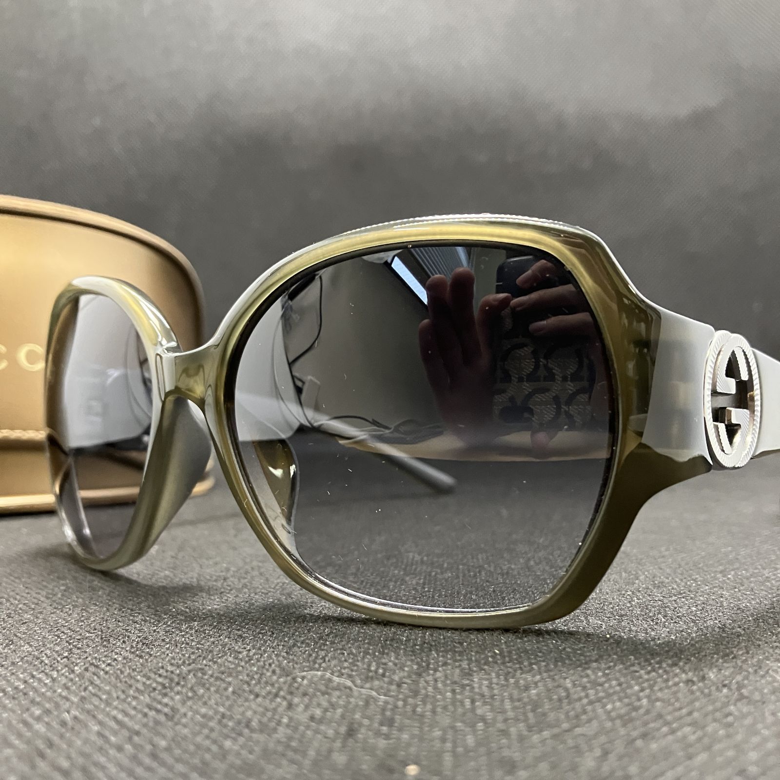 【美品】GUCCI グッチ サングラス GG3173/F/S インターロッキングG ケース付き カーキ×シルバー系 2173
