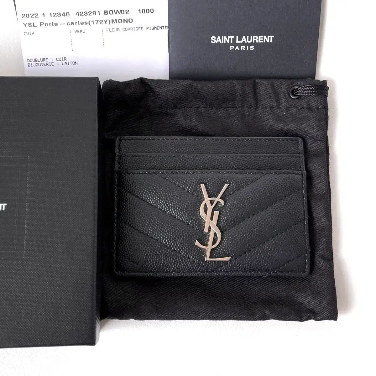 A級/正規品 Saint Laurent サンローラン カードウォレット シルバー ロゴ ブラック