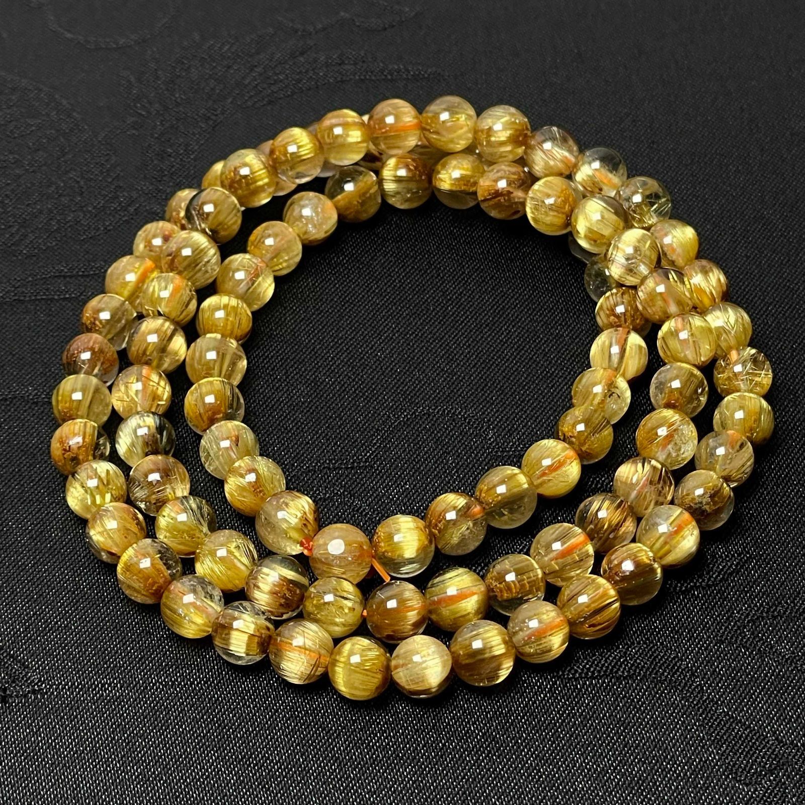 天然美品★【160A黄金タイチンルチル】★3重巻き ブレスレット 天然石 5.8-6.2mm 54cm ZZ2119