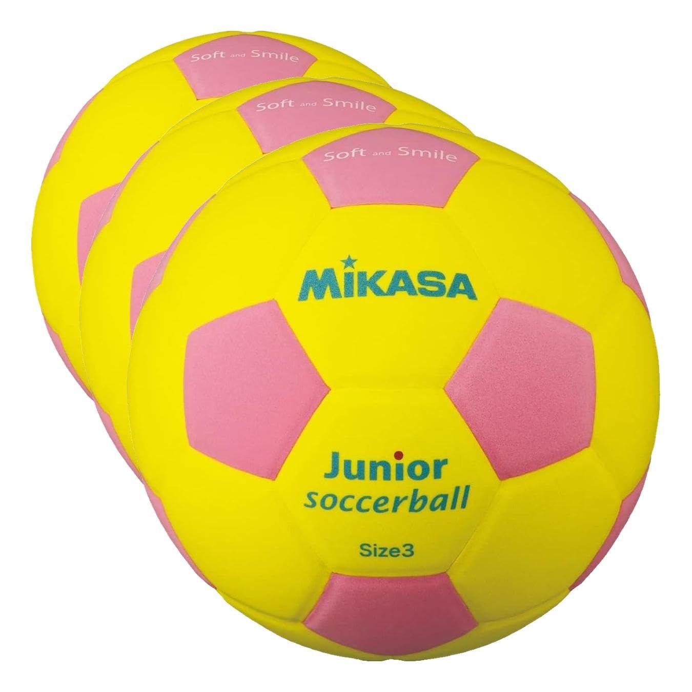 新品 ミカサ(MIKASA) ジュニア サッカーボール 3号 スマイルサッカー 約150g イエロー/ピンク SF3J-YP 推奨内圧0.10~0.15(kgf/?) (× 3)