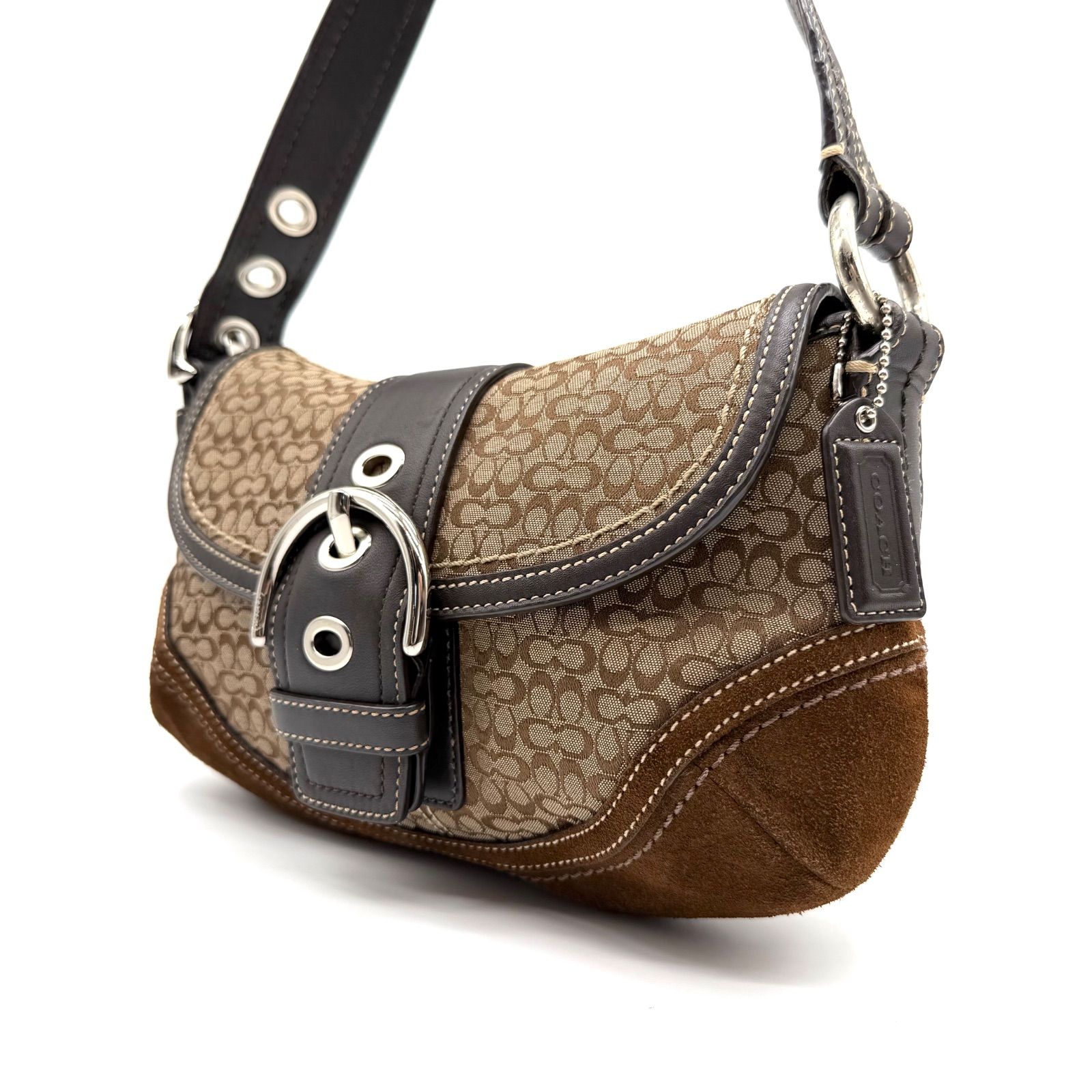 【希少品✨】COACH y2k mini signature SOHO one shoulder bag brown handbag canvas leather suede unisex コーチ ソーホー ミニシグネチャー ワンショルダーバッグ ブラウン