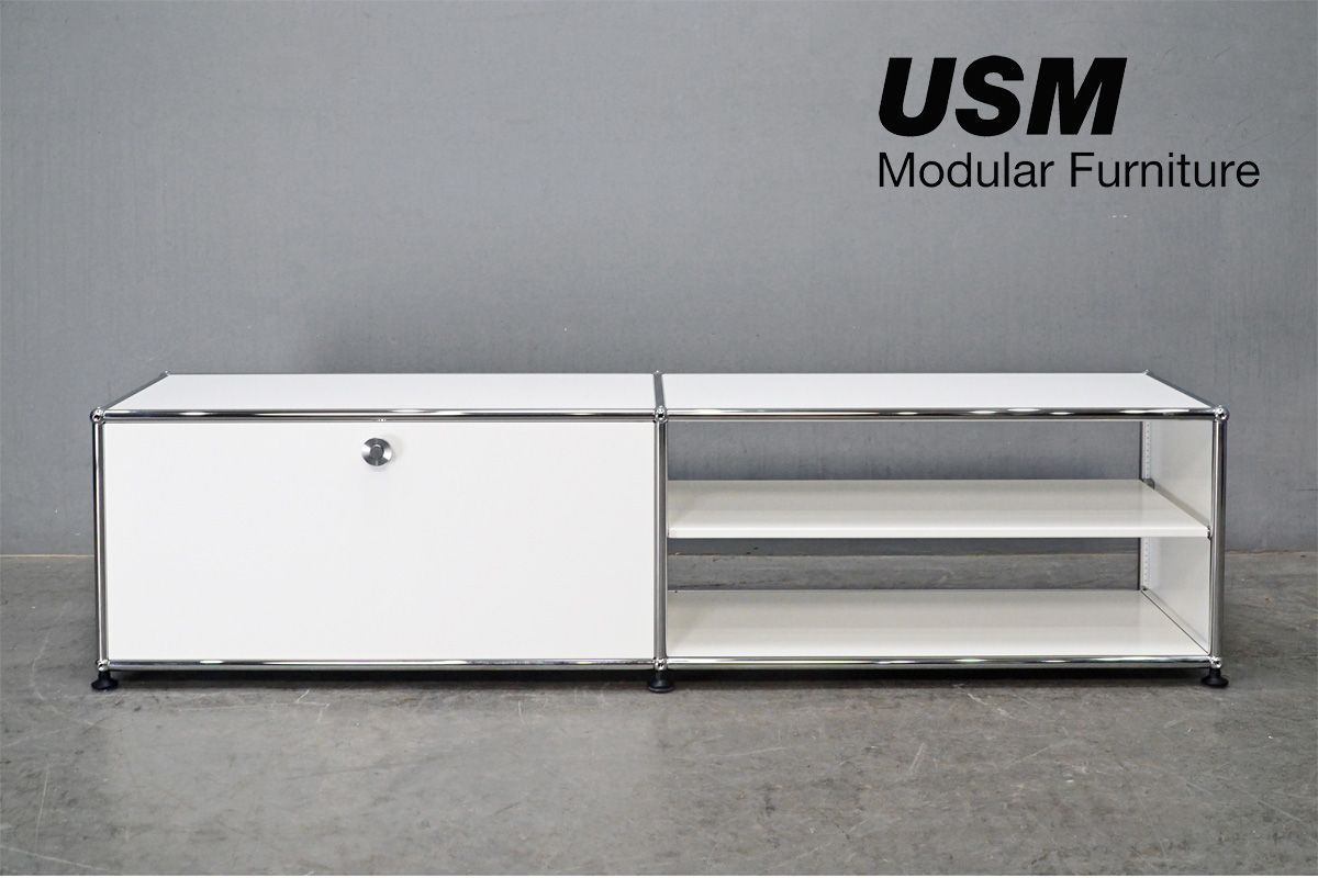 極美品 USM Haller system (ハラー) 2列1段 キャビネット テレビボード ドロップダウンドア モジュラー収納 TV台030522