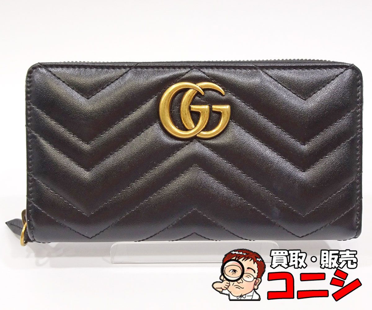 質コニシ】【GUCCI/グッチ】ラウンドファスナー 長財布 GGマーモント