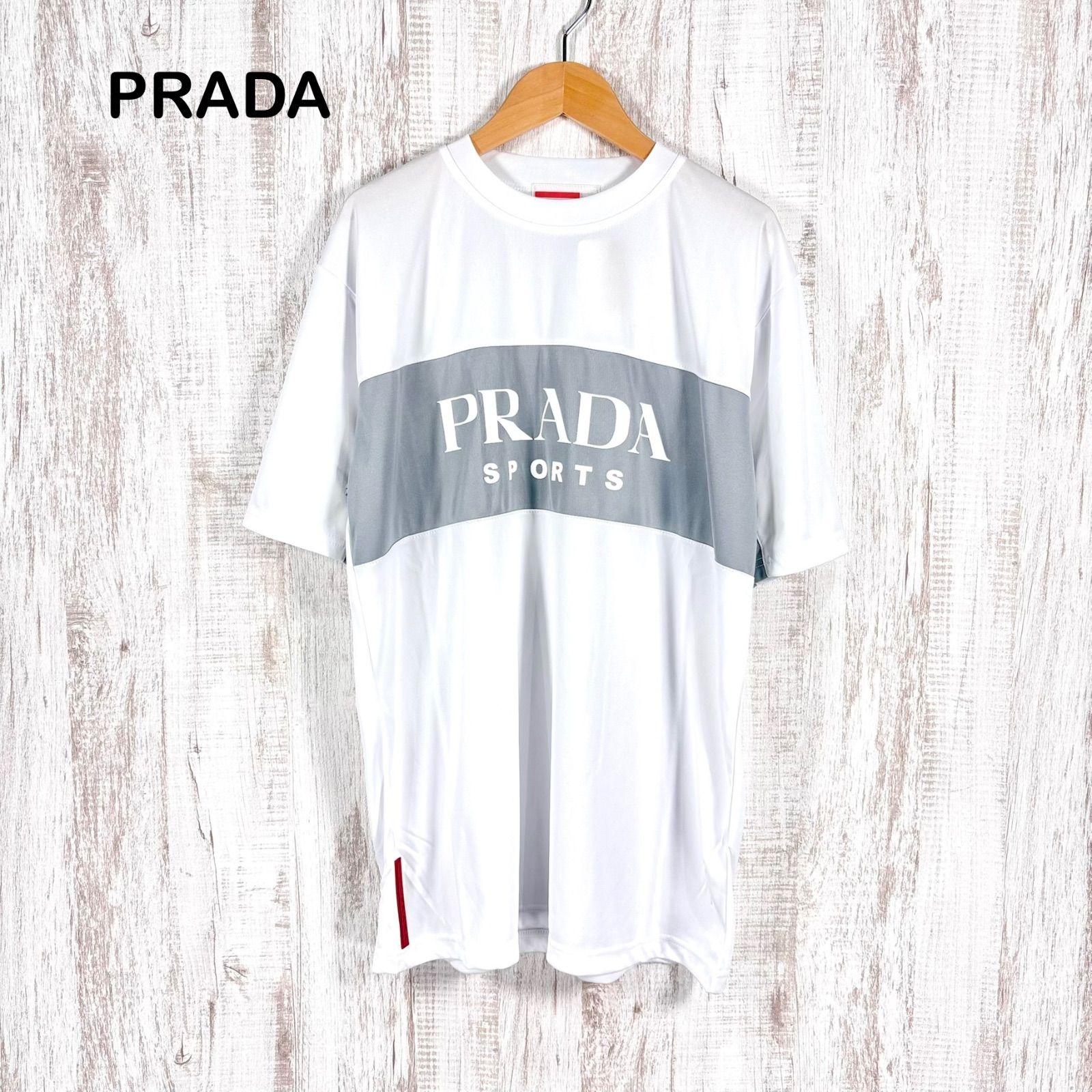 新品未使用 美品 PRADA プラダ ビッグロゴ メッシュTシャツ ホワイト