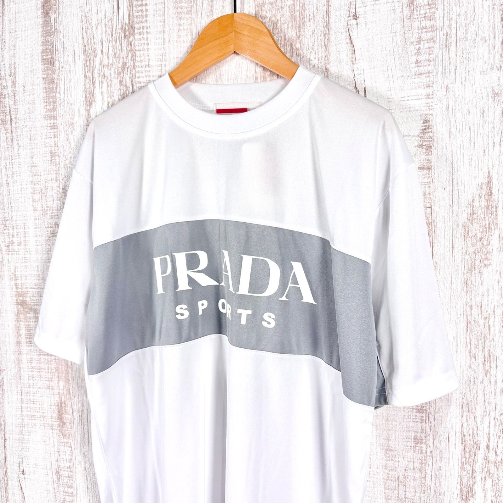 新品未使用 美品 PRADA プラダ ビッグロゴ メッシュTシャツ ホワイト