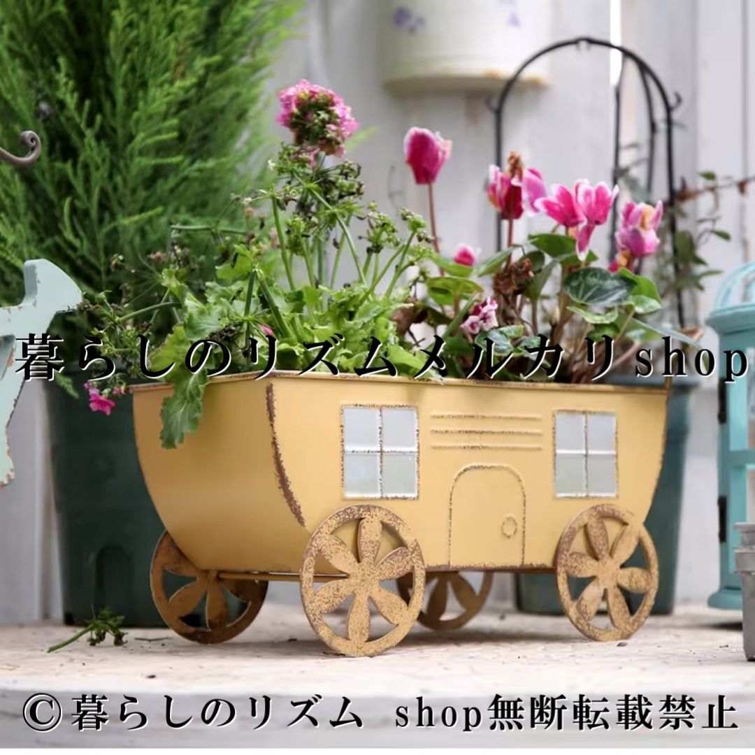 植木鉢 ワゴン風 車輪付き プランター ガーデニング ギフト ホームデコレーション 鉢カバー 直接植え込み可能 移動式 フラワーポット アンティーク風 和モダン ガーデンオブジェ 庭園装飾 エクステリア インテリア ディスプレイラック カントリー