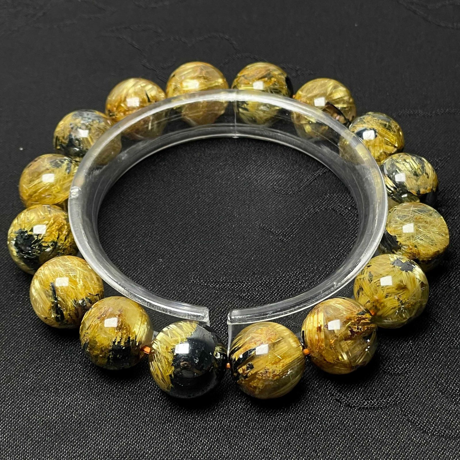 天然石★【110A太陽花タイチンルチル】★黄金針水晶ブレスレット 天然石 金運 12.8-13.5mm ZZ2124