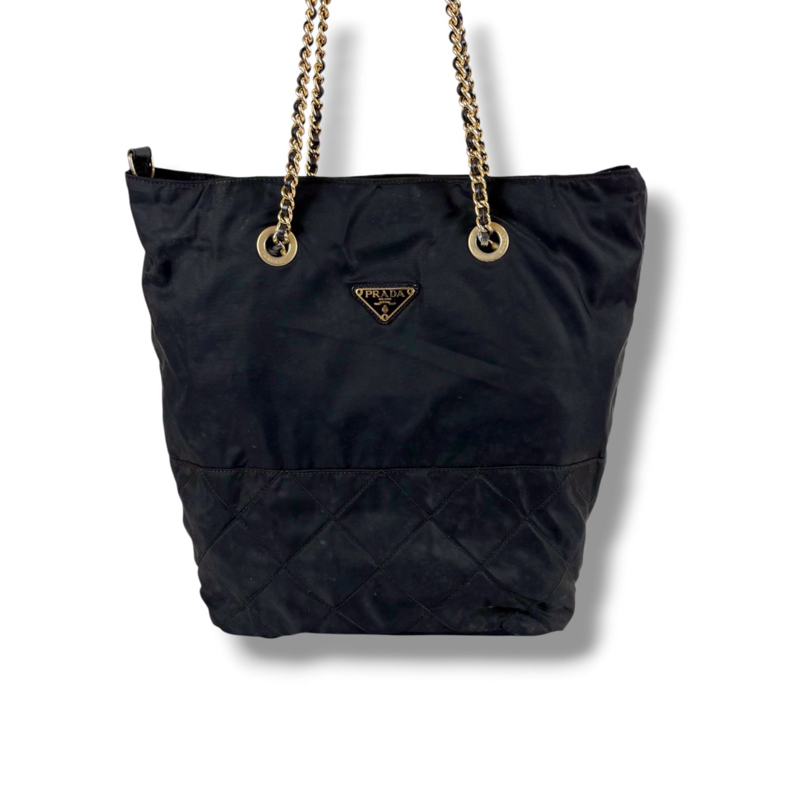 PRADA トートバッグ チェーン キルティング トライアングル 黒