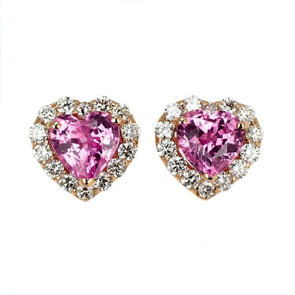 K18PG ハートシェイプ ピンクサファイア ダイヤモンド ピアス 1.00ct