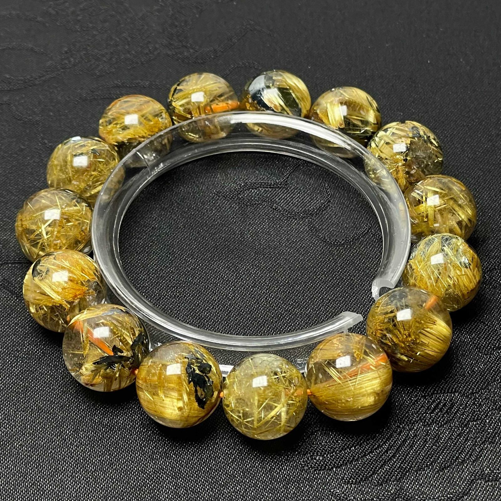 天然石★【100A太陽花タイチンルチル】★黄金針水晶ブレスレット 天然石 金運 13.7-14.5mm ZZ2125