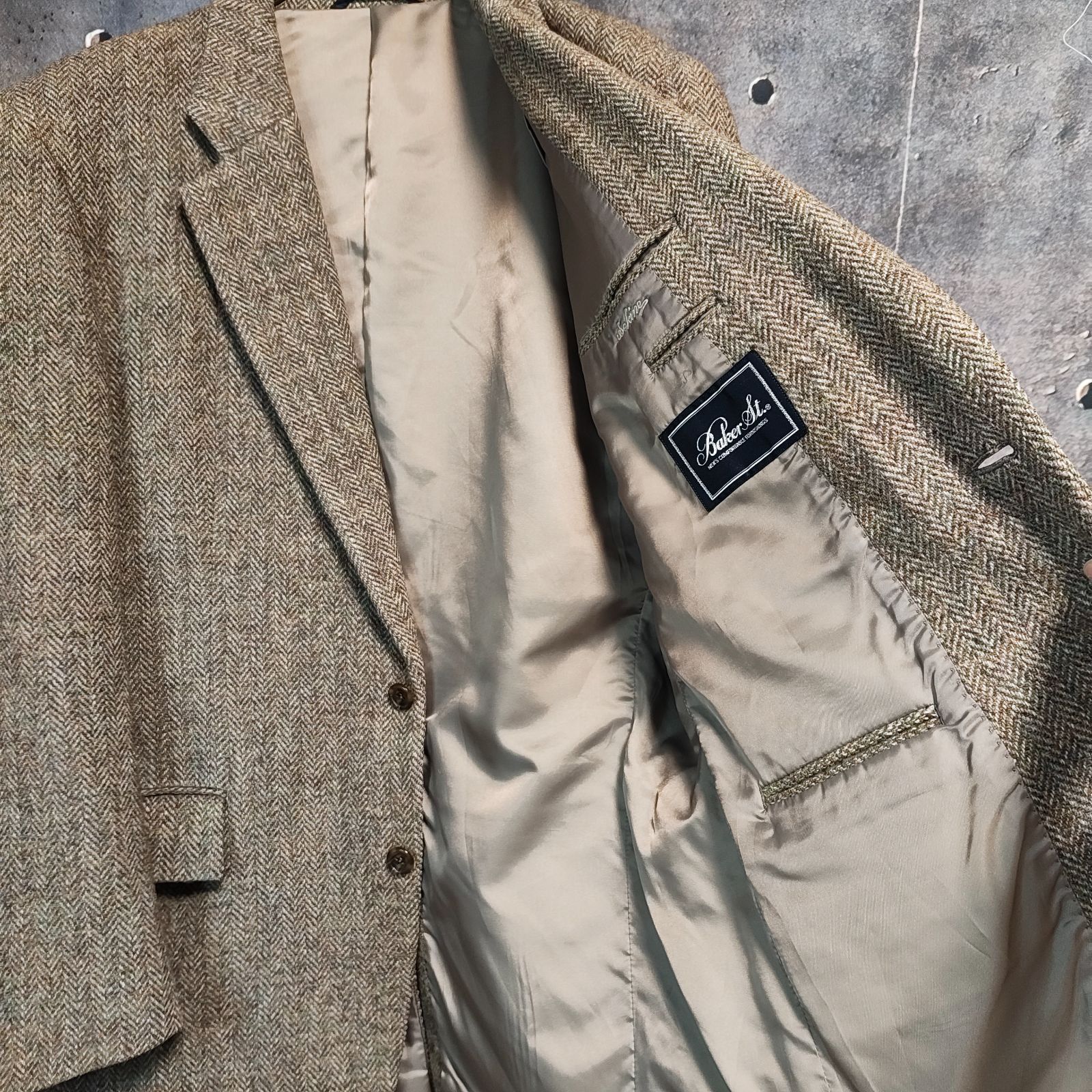 80s Archive VINTAGE Baker St. Harris Tweed ベイカーストリート ハリスツイード ウール テーラード ジャケット ツイード ブレザー ビンテージ メンズ オールド 古着 英国生地 高級 紳士服 WOOL XLサイズ相当