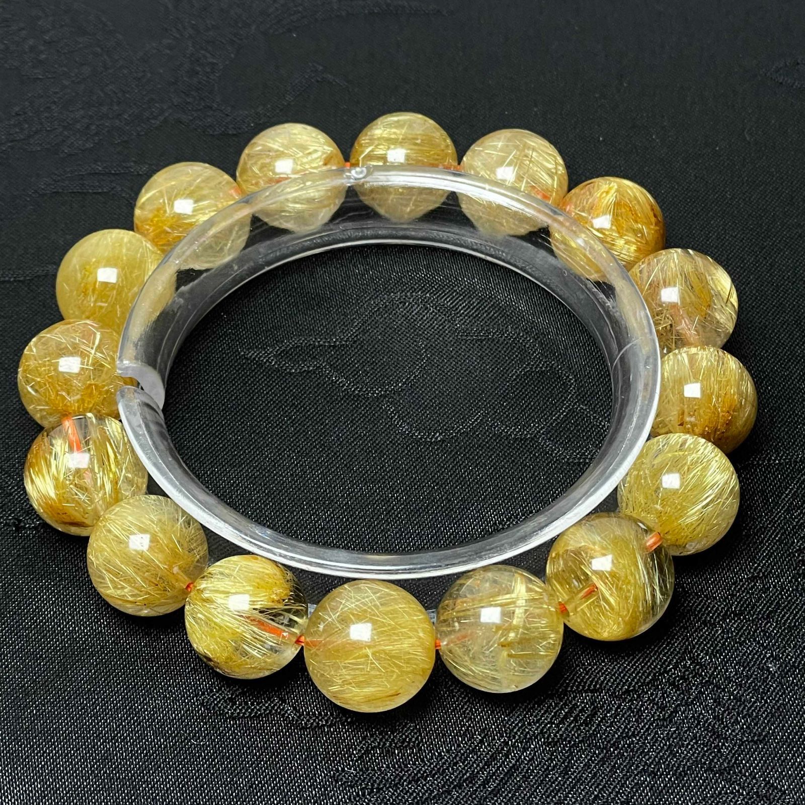 天然石★【140A太陽花タイチンルチル】★黄金針水晶ブレスレット 天然石 金運 12.8-13.6mm ZZ2126