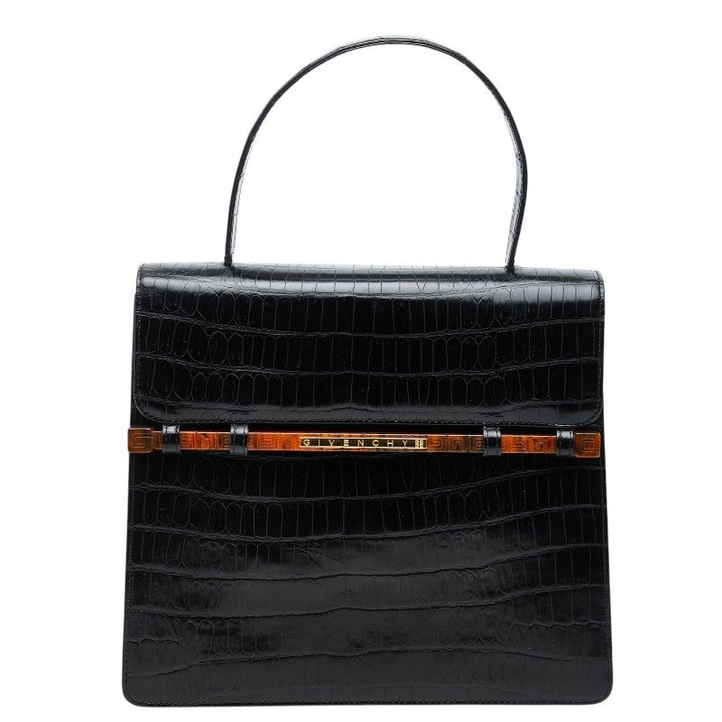ジバンシー クロコ型押し ハンドバッグ ブラック レザー レディース Givenchy【1-0271314】