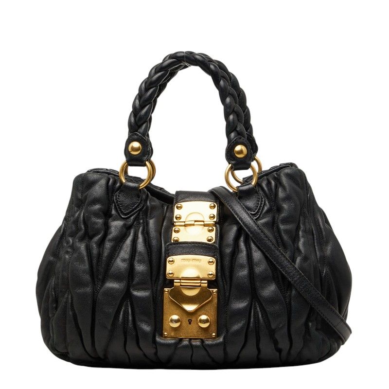 ミュウミュウ マテラッセ ハンドバッグ ショルダーバッグ 2WAY ブラック レザー レディース MIUMIU【1-0273414】