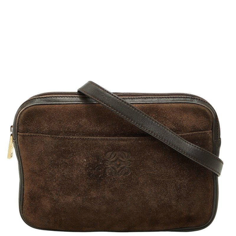 ロエベ アナグラム 斜め掛け ショルダーバッグ ブラウン レザー スウェード レディース LOEWE【1-0273430】