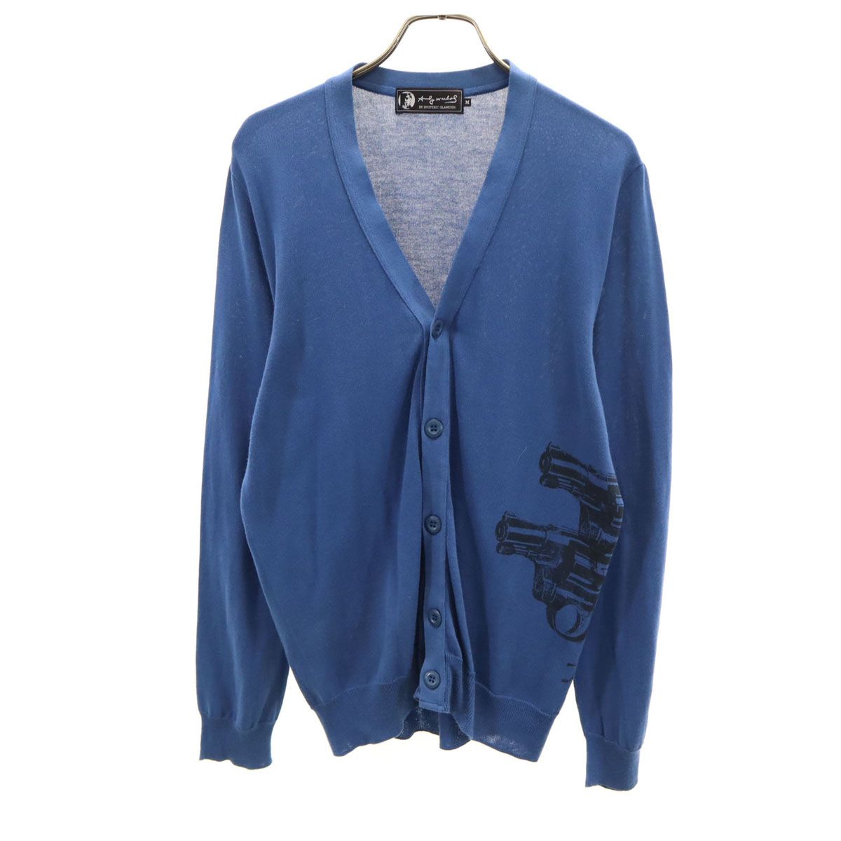 ANDY WARHOL BY HYSTERIC GLAMOUR アンディーウォーフォールバイヒステリックグラマー 日本製 長袖 Vネック ニットカーディガン M ブルー メンズ 古着