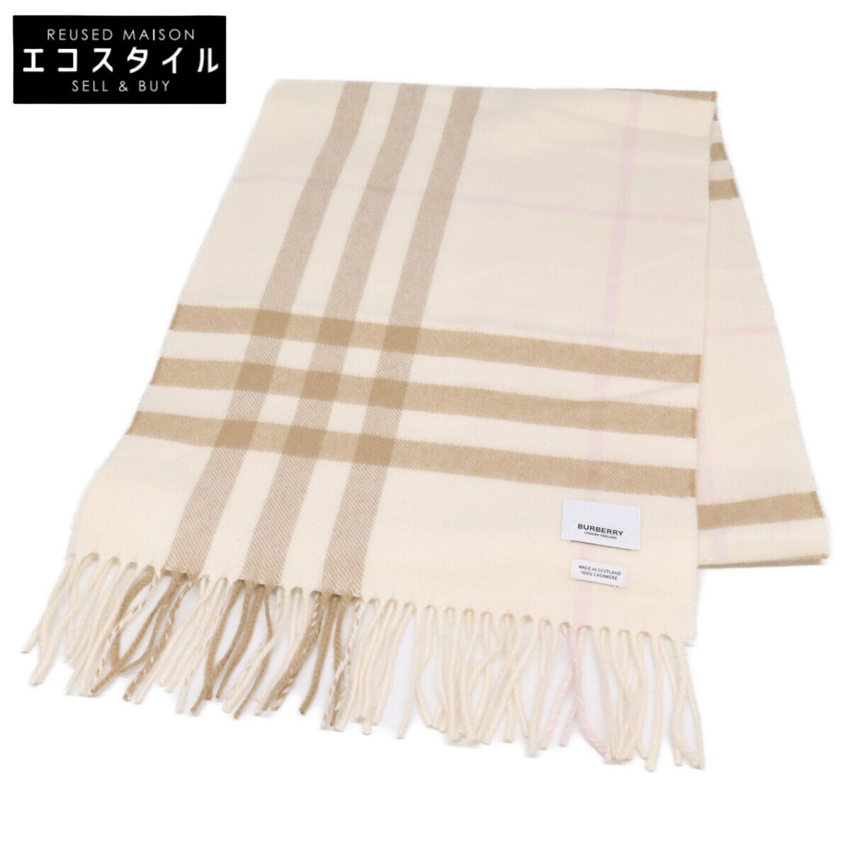 BURBERRY　バーバリー　【美品/国内正規】8020814/70Q チェック カシミヤ フリンジ　168 x 30cm