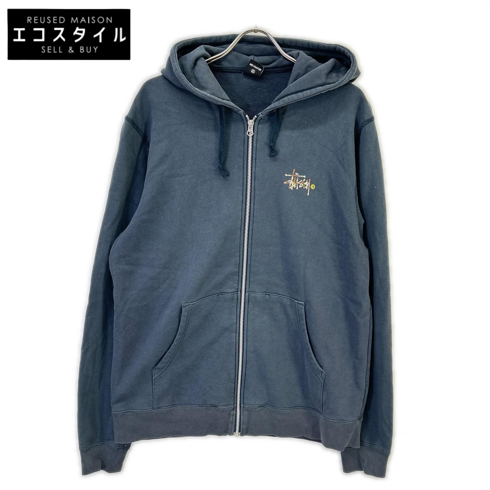 STUSSY　ステューシー　ネイビー カモフラロゴ ジップアップパーカー　L