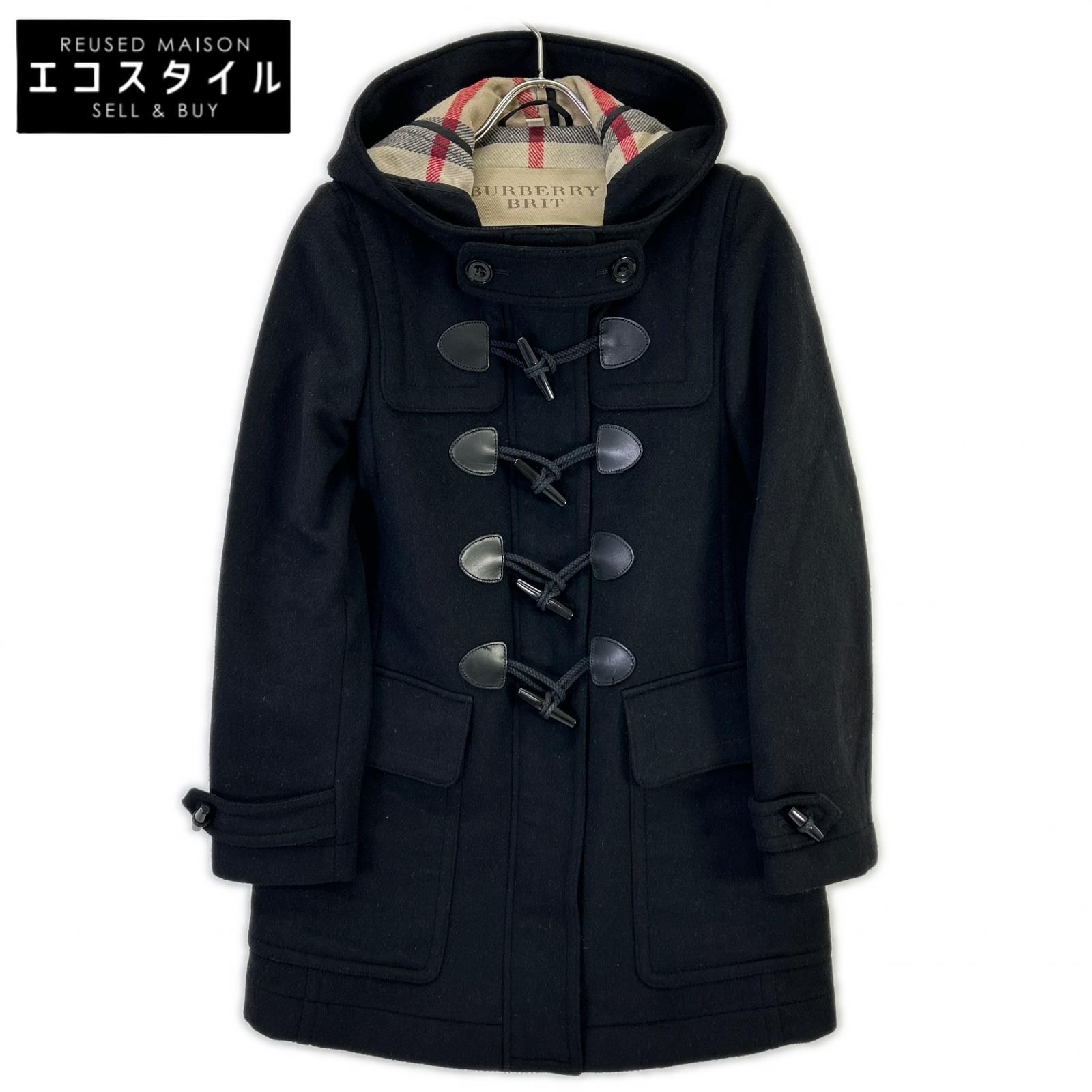 BURBERRY BRIT バーバリーブリット 3915587 ブラック フーディダッフルコート 38