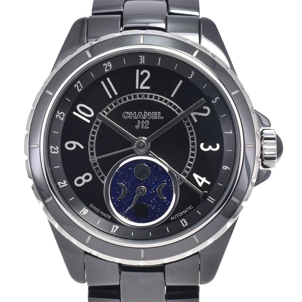 シャネル CHANEL H3406 J12 ムーンフェイズ ブラック 自動巻き メンズ 美品 腕時計 J#147779
