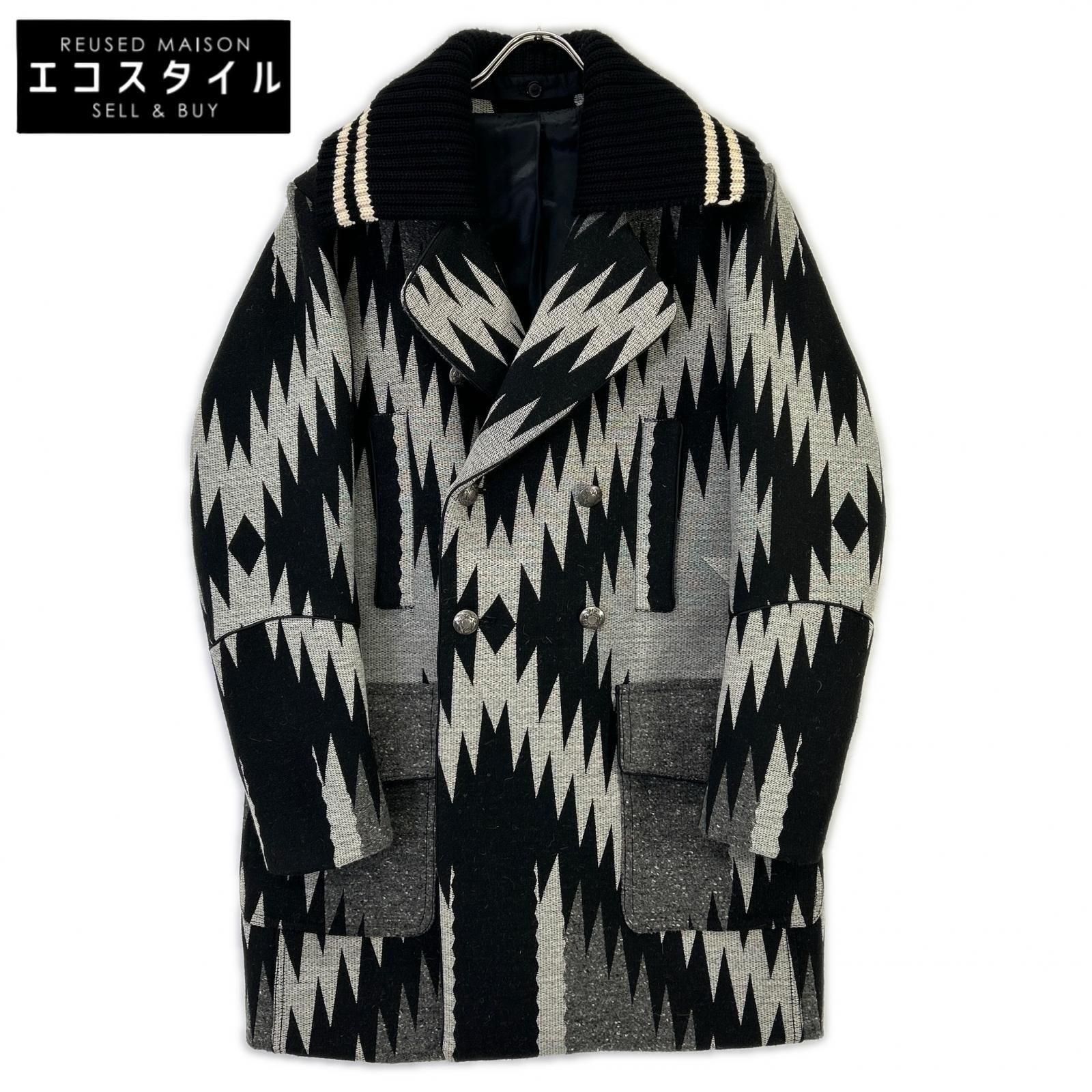 DIESEL BlackGold ディーゼルブラックゴールド グレー ネイティブ柄 コンチョボタン コート L
