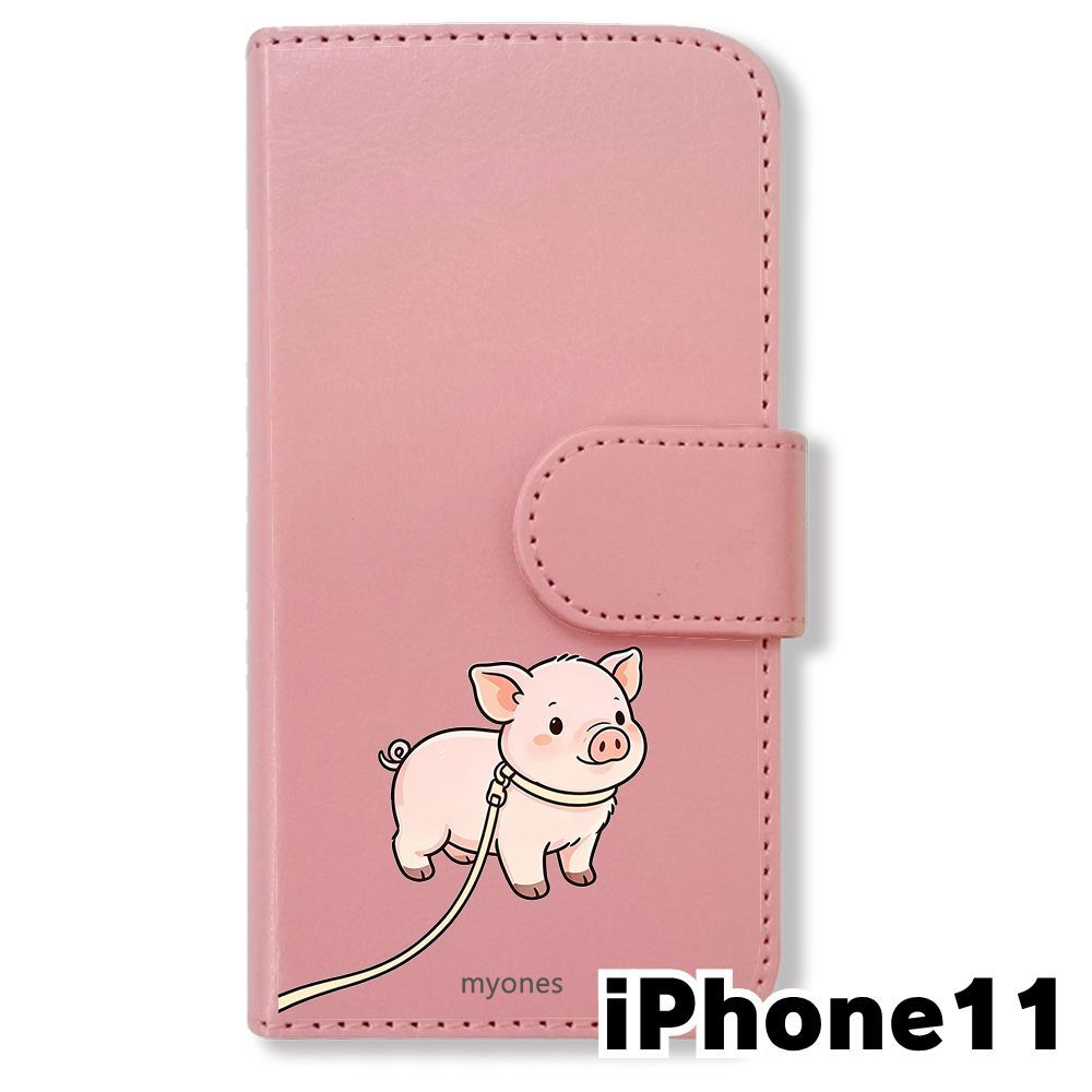 新品未使用】 iPhone11 手帳型スマホ ケース (色：ピンク×ブタ) ぶた