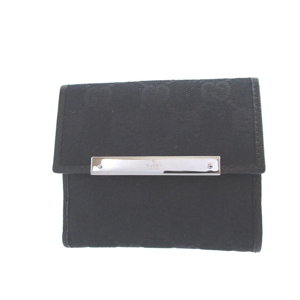 新品同様 グッチ 112716 GGキャンバス レザー ブラック 黒 Wホック財布 財布 0944 GUCCI