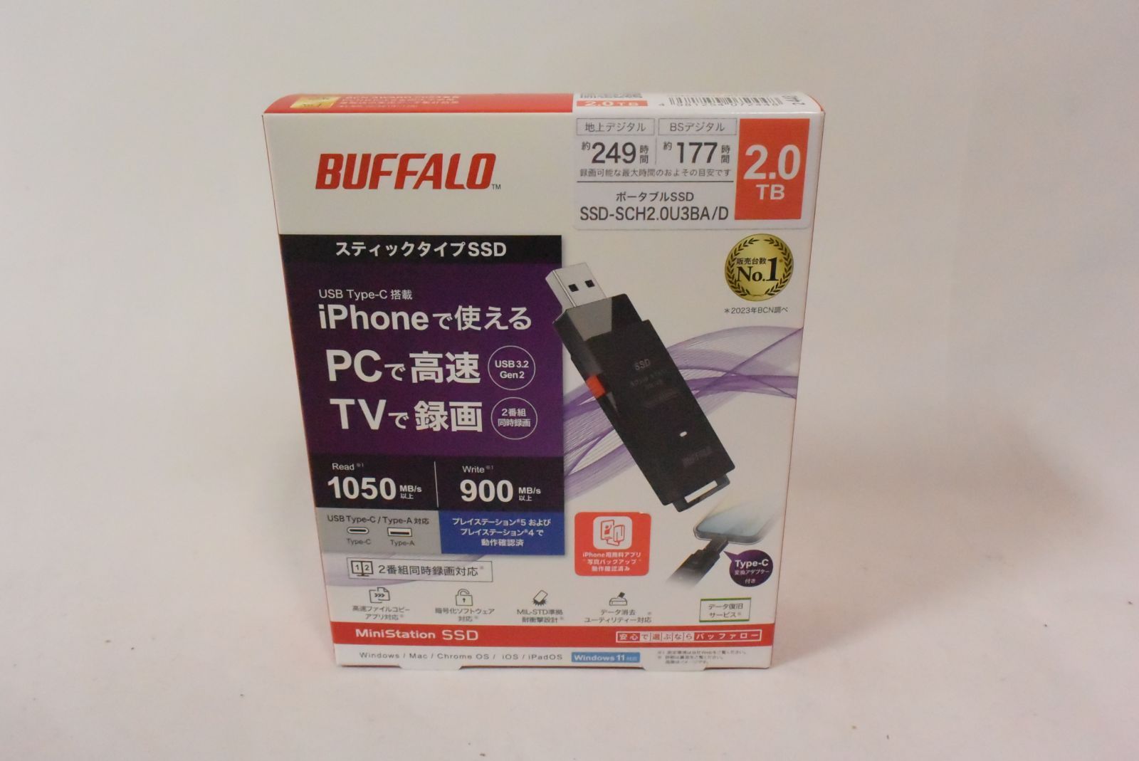 BUFFALO バッファロー ポータブルSSD ブラック 2TB SSD-SCH2.0U3BA / D
