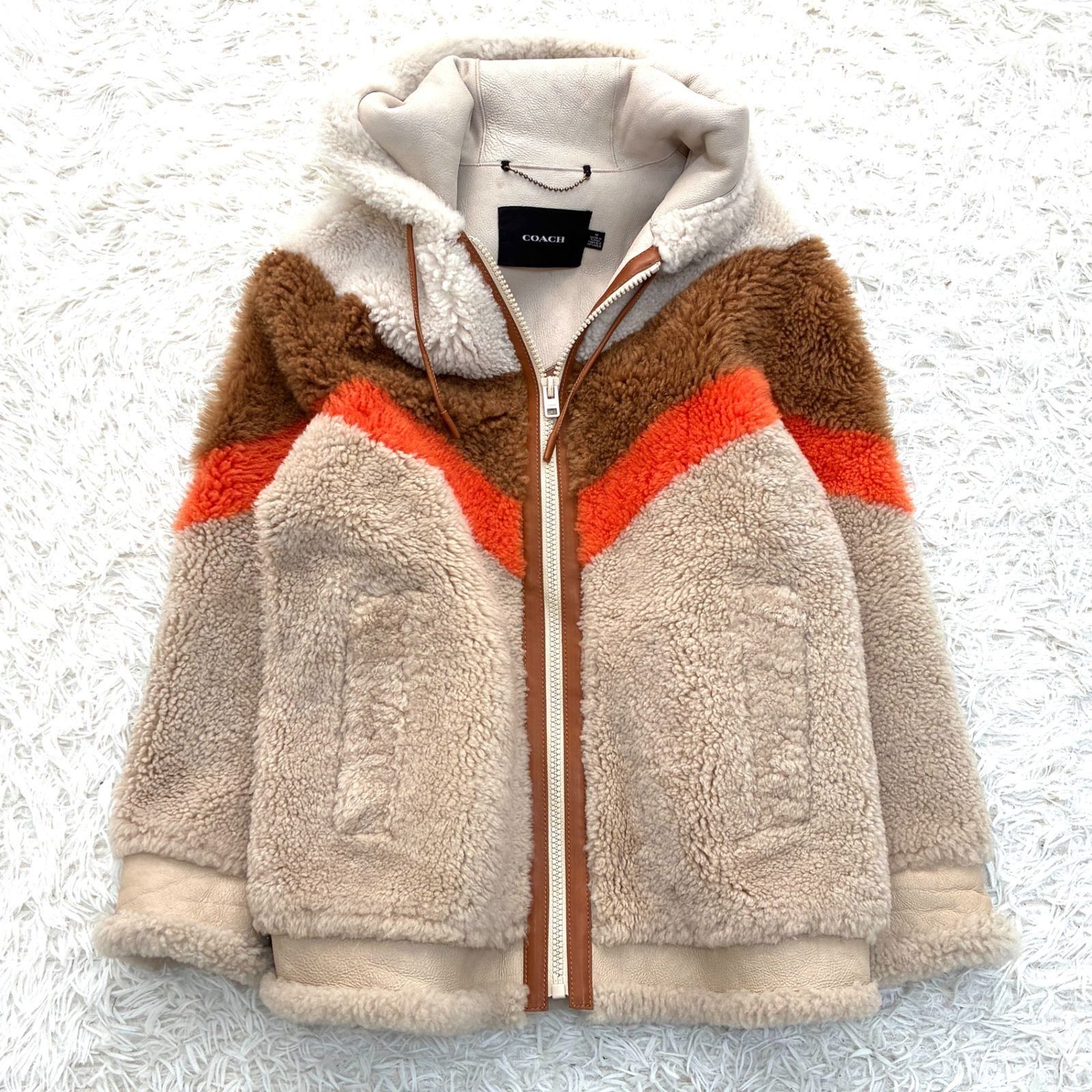 美品 COACH コーチ シアリング フーディー ボアジャケット ムートン 
