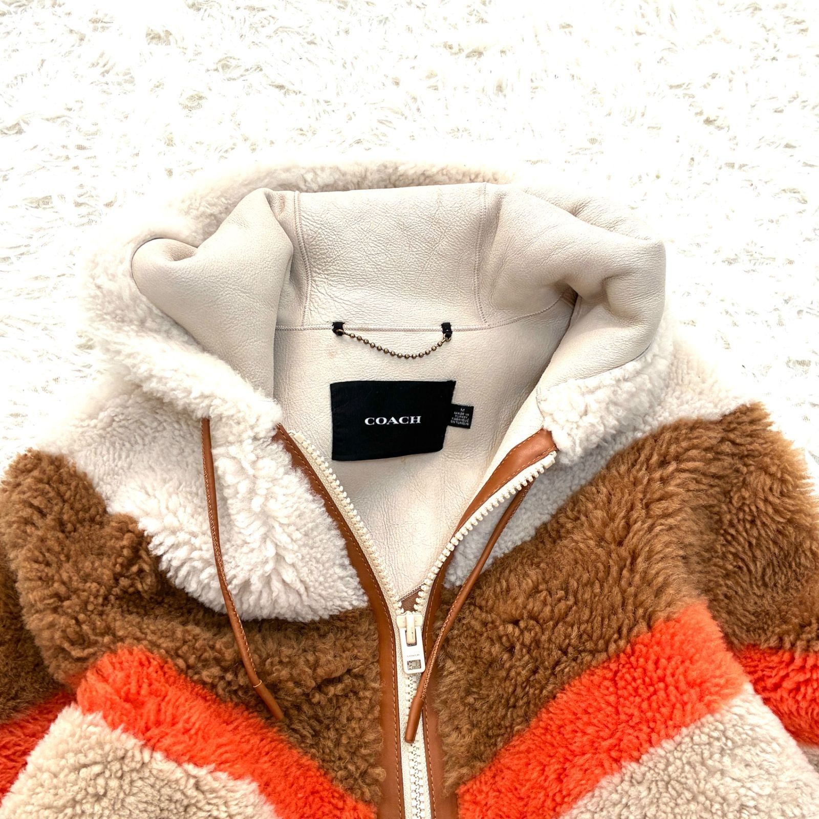 美品 COACH コーチ シアリング フーディー ボアジャケット ムートン 